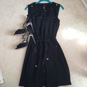 Black White House Black Market Button Down Dress